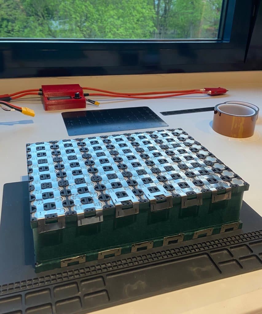 Battery cells after spot welding